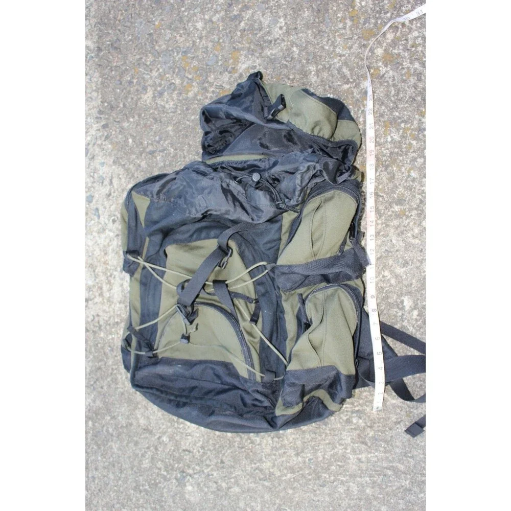 Vintage L.L. Bean Rucksack Olive Green Black Nylon Hiking Backpack 20